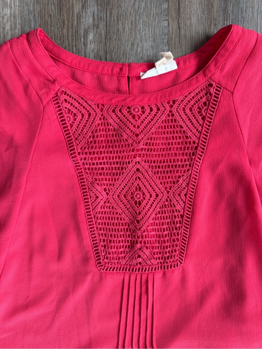 Meadow Rue Hot Pink Crochet Yoke Flutter Sleeve Blouse - Picture 2 of 4